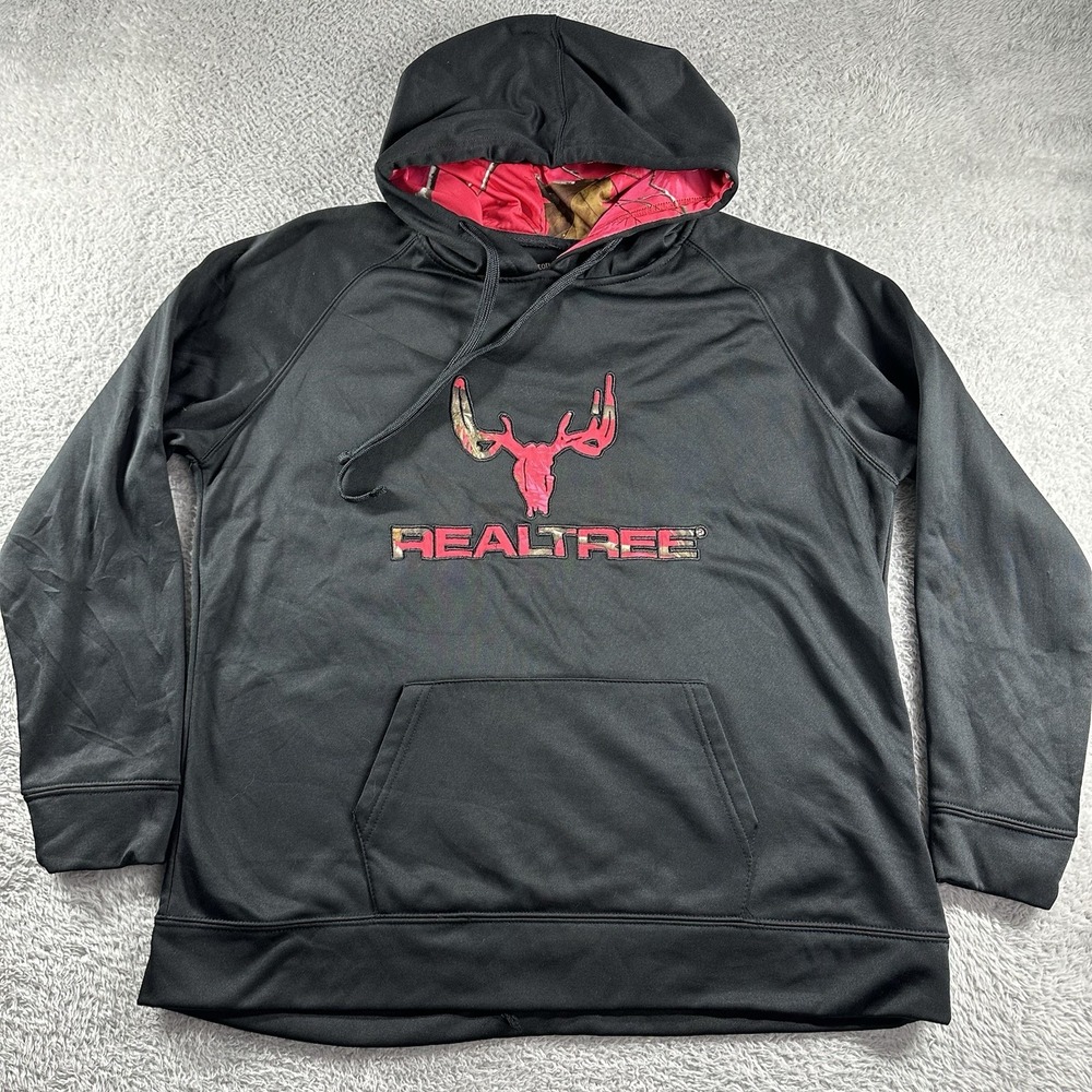 Real Tree Hoodie Womens XL Black Pink Camo Outdoors Hunting‎ Camping